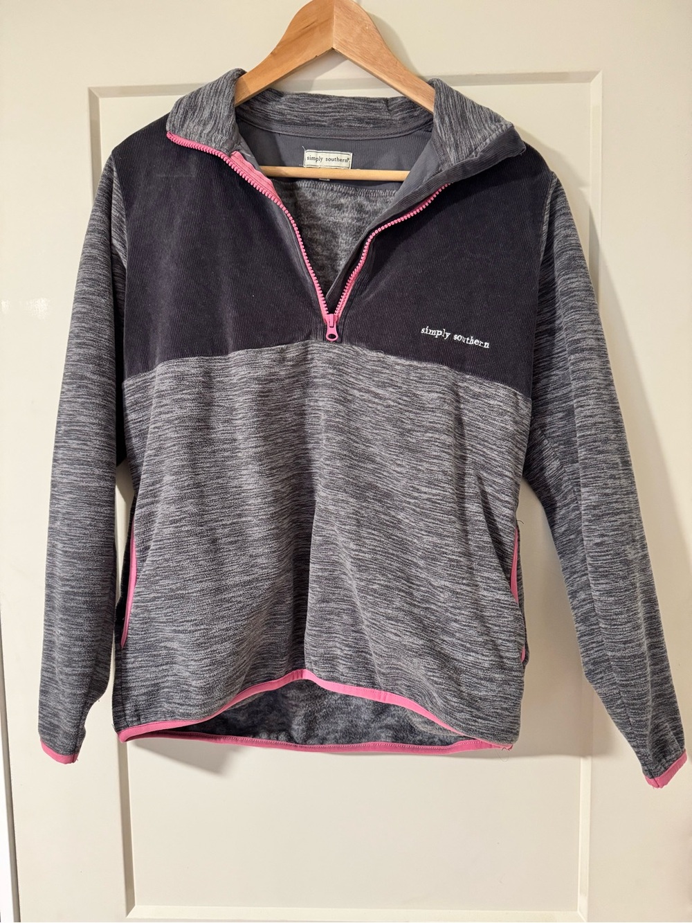Simply Southern Heathered Gray Pullover with Pink Accent